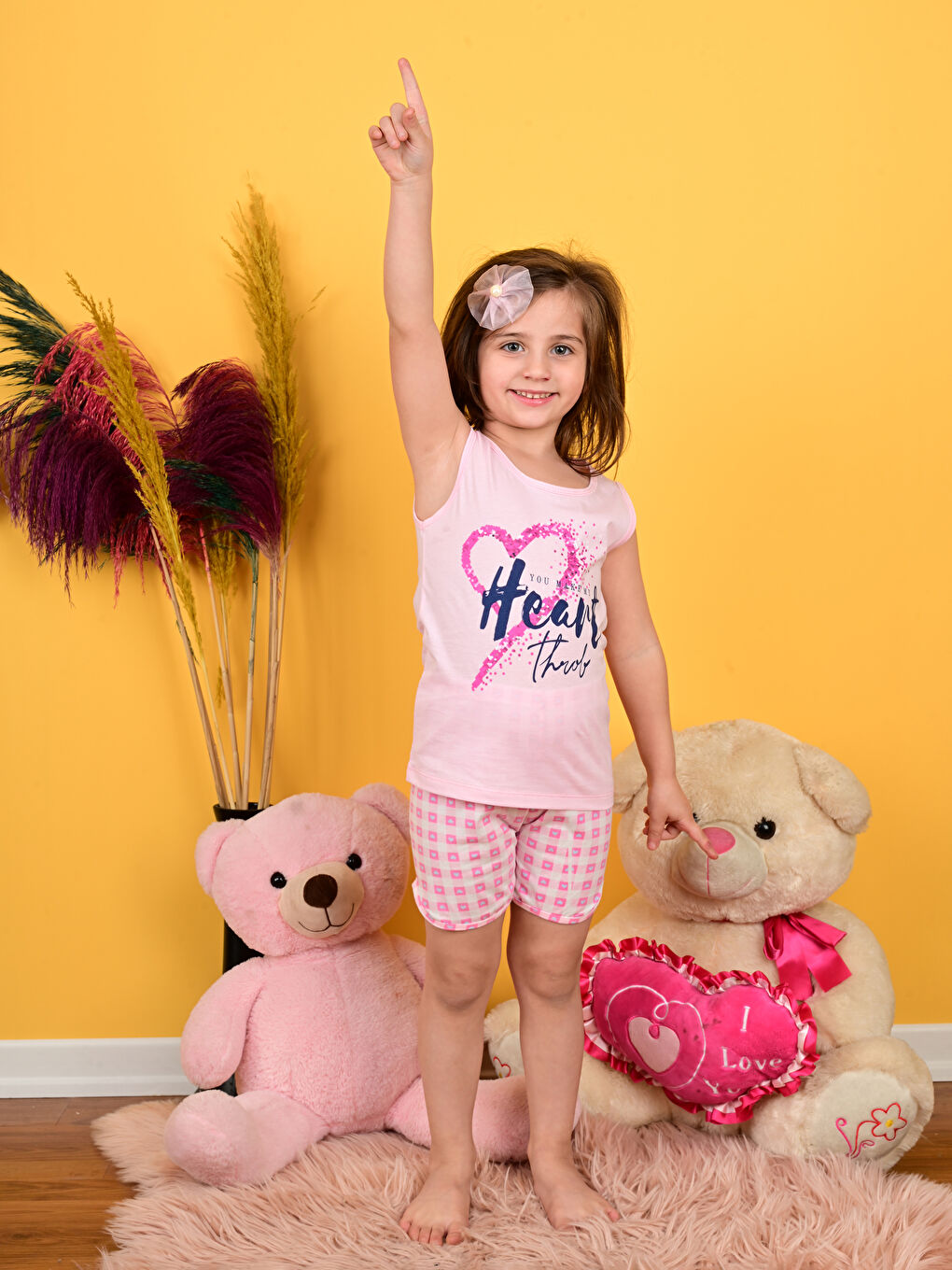 Pembe Bisiklet Yaka Baskılı Kız Çocuk Şortlu Pijama Takımı-2