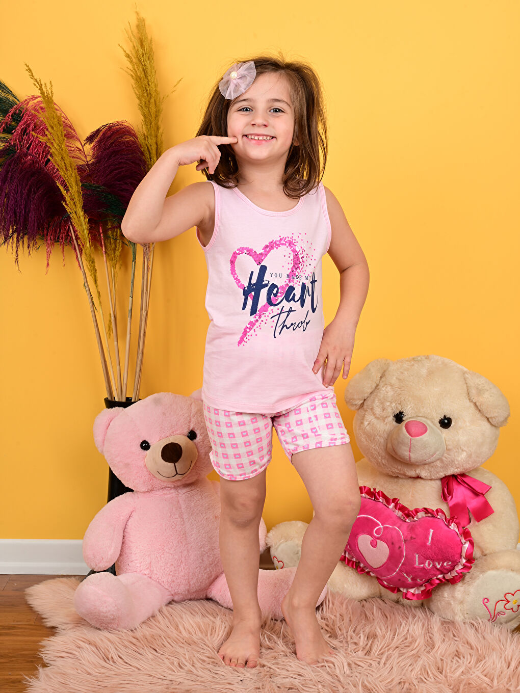 Pembe Bisiklet Yaka Baskılı Kız Çocuk Şortlu Pijama Takımı-3