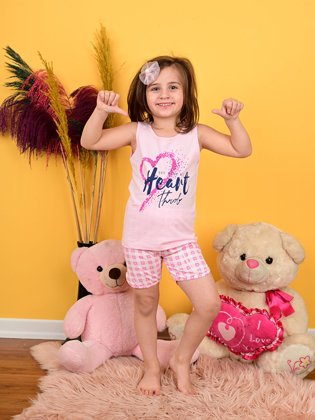 Pembe Bisiklet Yaka Baskılı Kız Çocuk Şortlu Pijama Takımı-5