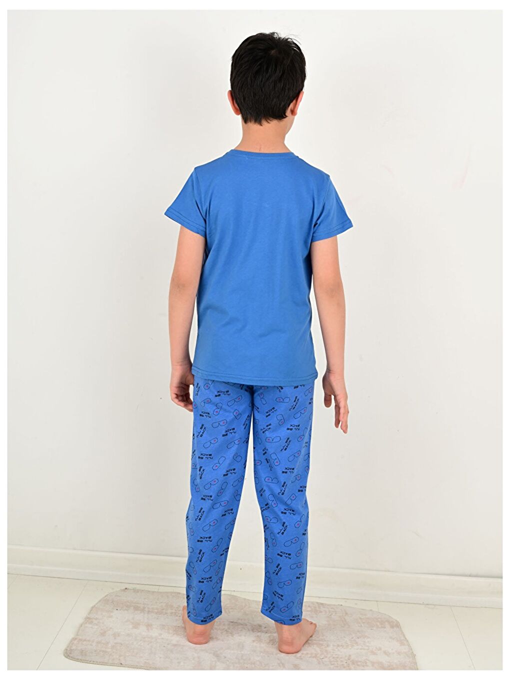 Turkuaz Bisiklet Yaka Baskılı Kısa Kollu Erkek Çocuk Pijama Takımı-2