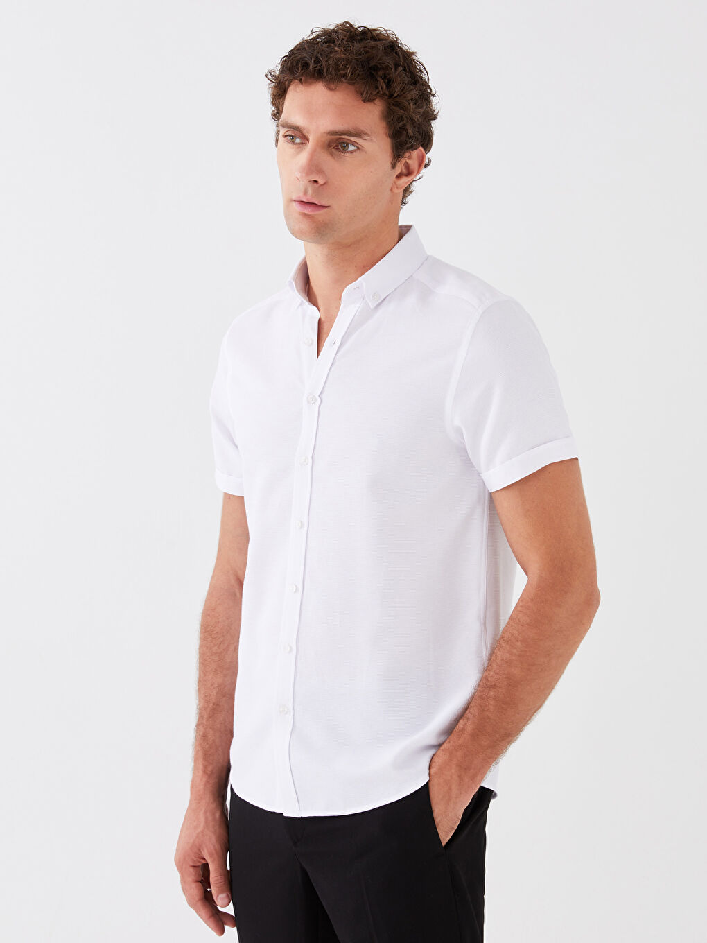 قميص رجالي كم قصير رفيع قماش دوبي-1