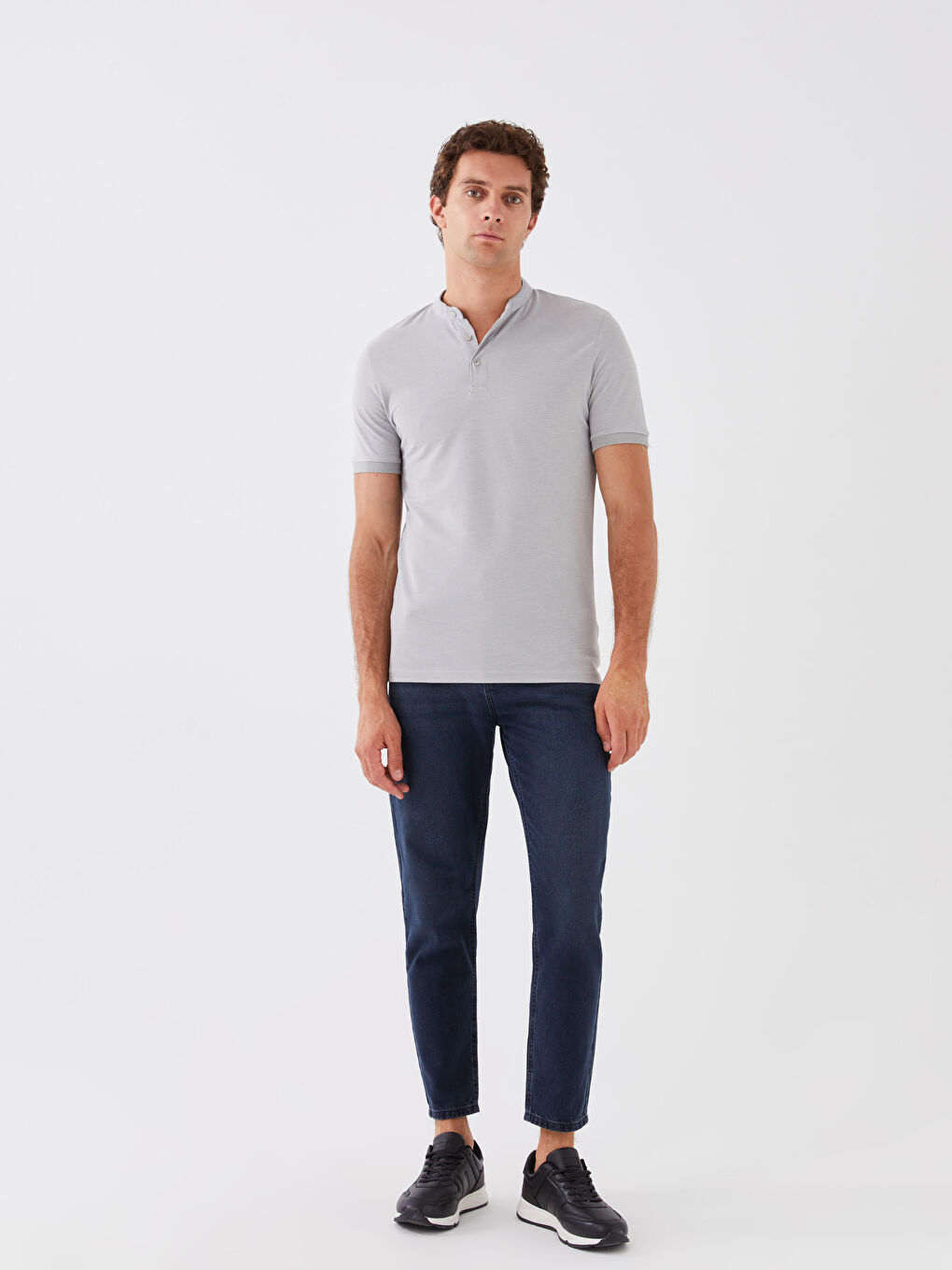 Gri Hakim Yaka Kısa Kolu Pike Tişört-2