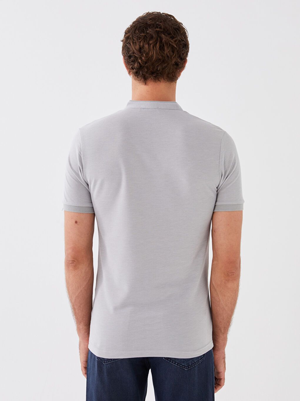 Gri Hakim Yaka Kısa Kolu Pike Tişört-4