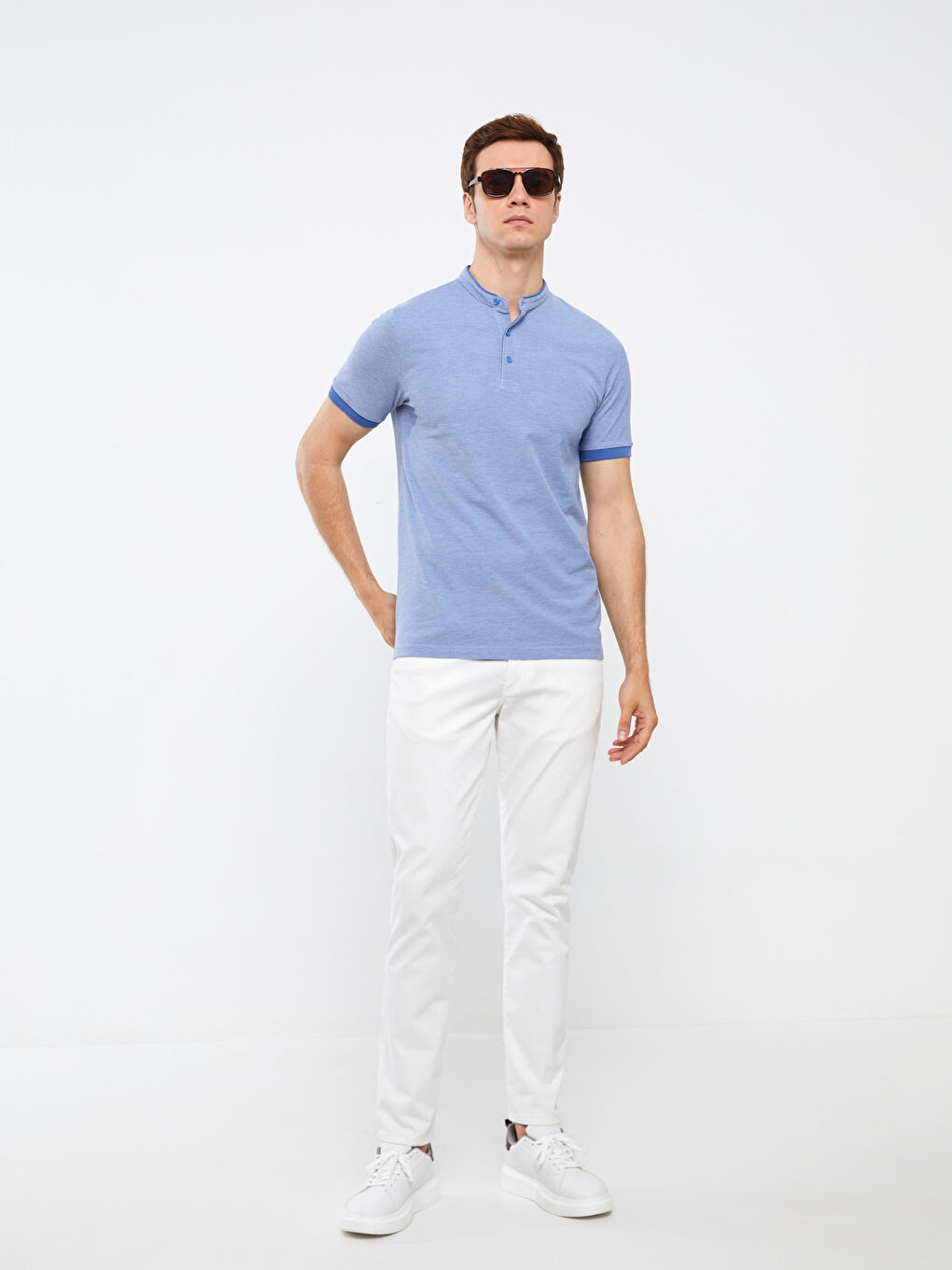 Mavi Hakim Yaka Kısa Kolu Pike Tişört-2