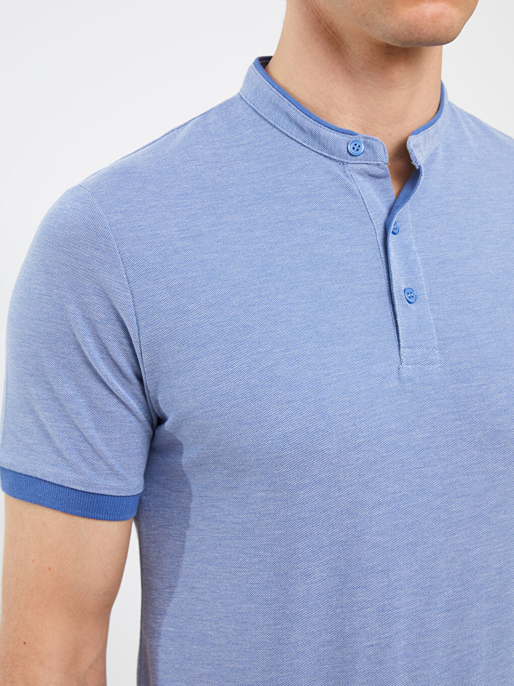 Mavi Hakim Yaka Kısa Kolu Pike Tişört-3