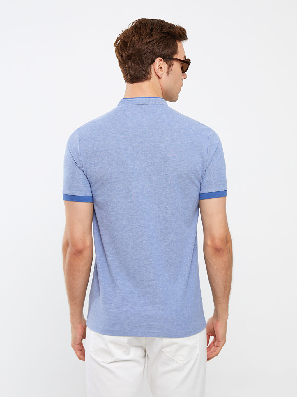 Mavi Hakim Yaka Kısa Kolu Pike Tişört-4