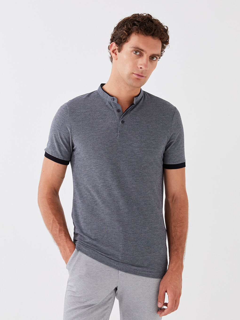 Lacivert Hakim Yaka Kısa Kolu Pike Tişört