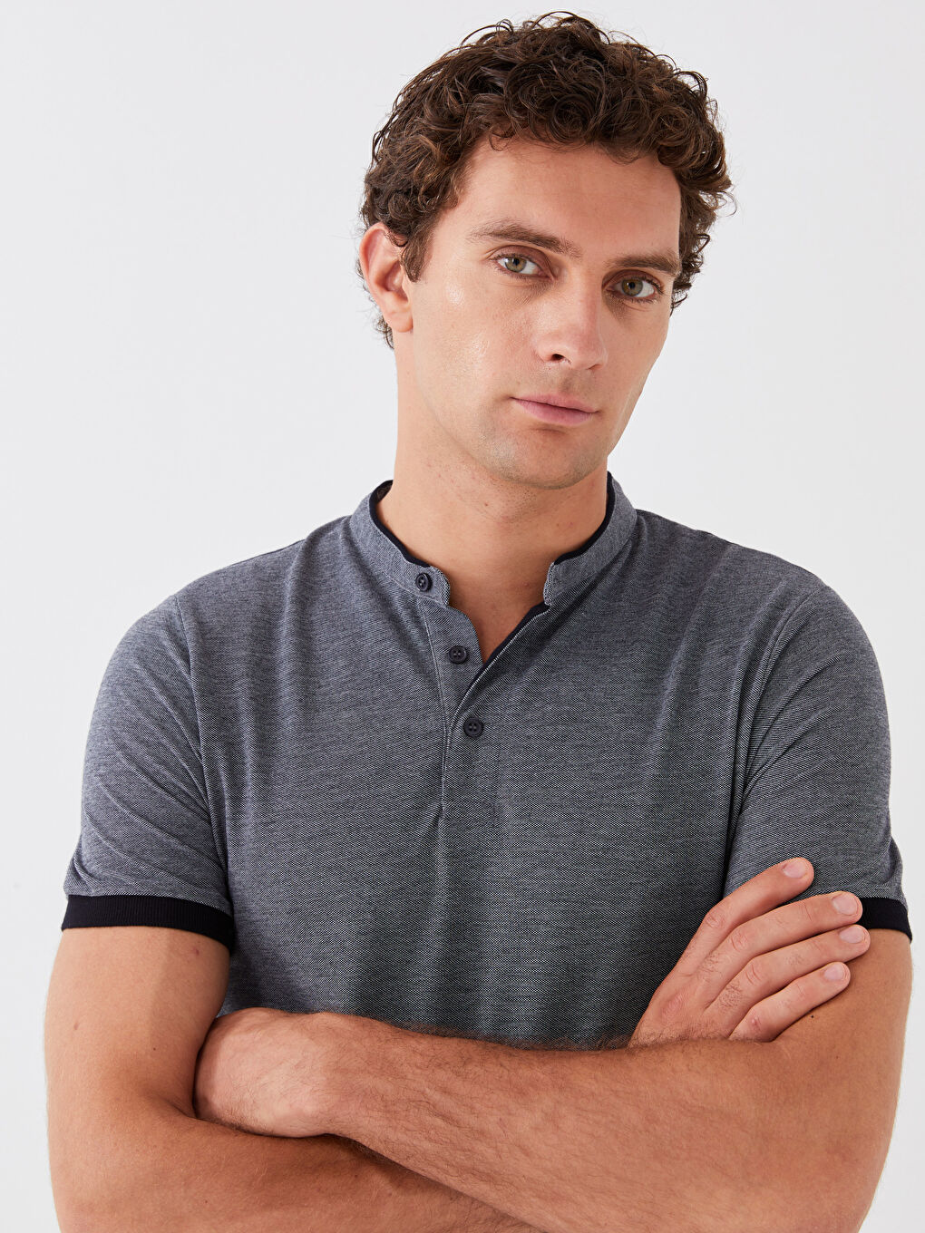 Lacivert Hakim Yaka Kısa Kolu Pike Tişört-1