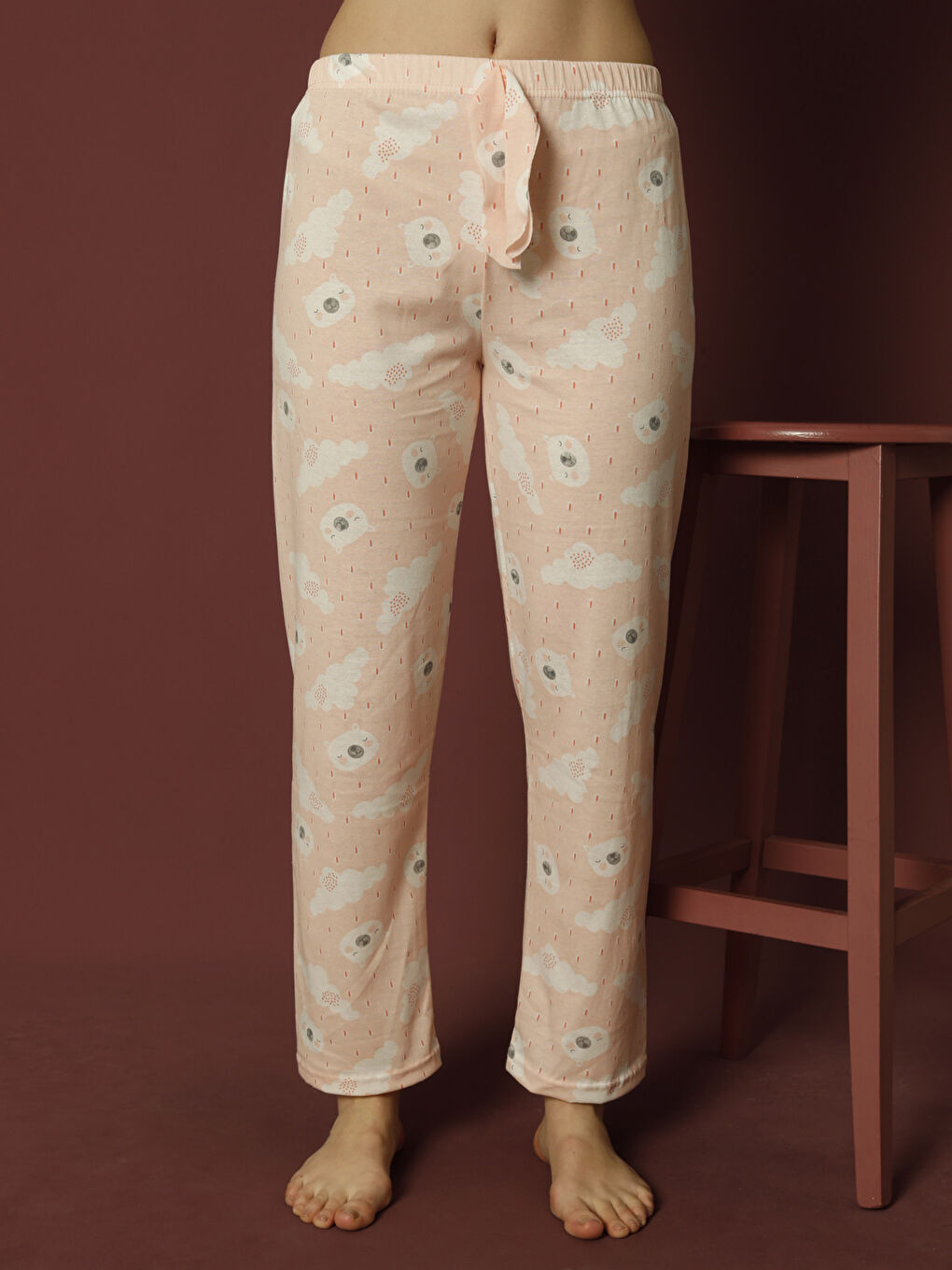 Turuncu Bağlama Detaylı Baskılı Pijama Altı