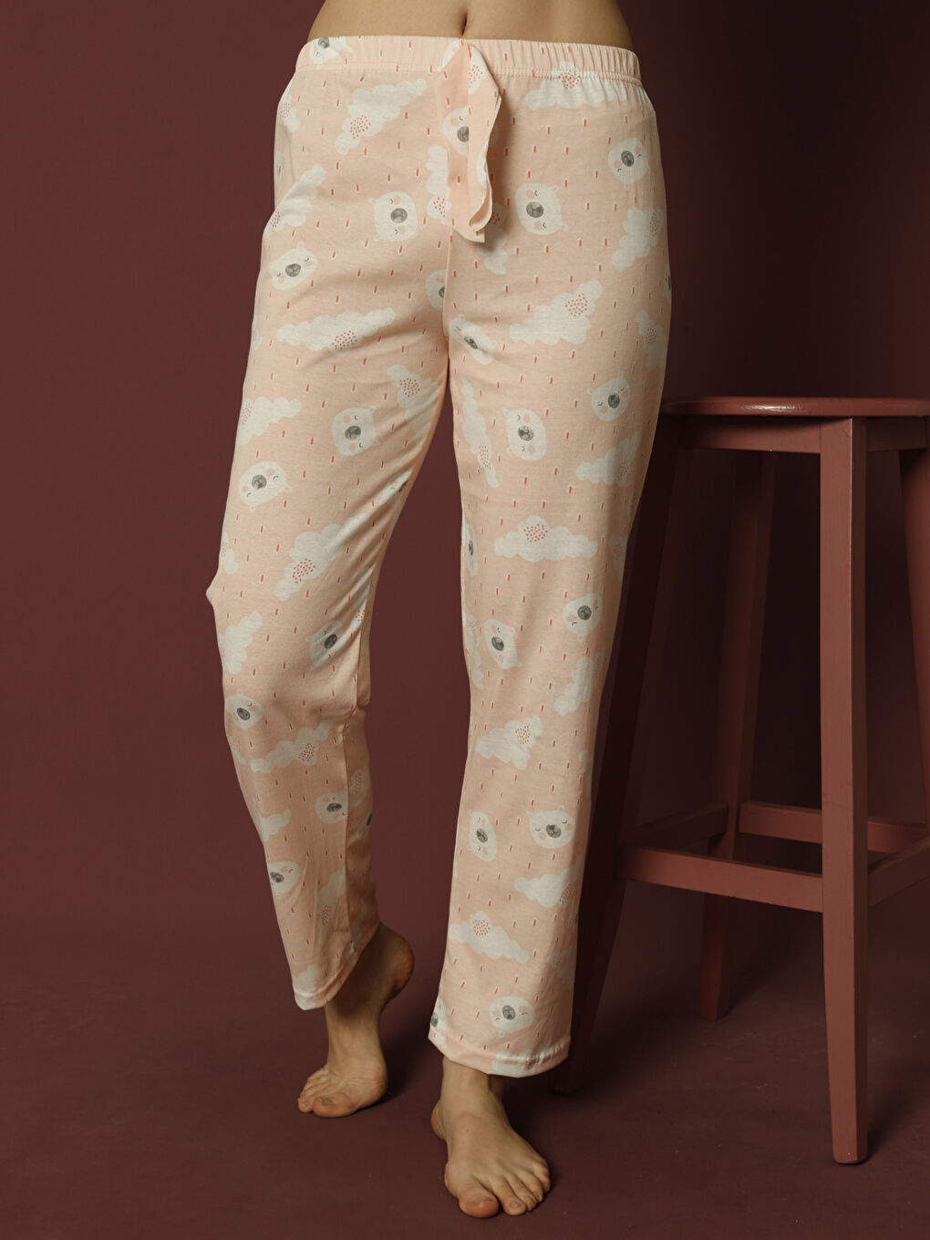 Turuncu Bağlama Detaylı Baskılı Pijama Altı-1