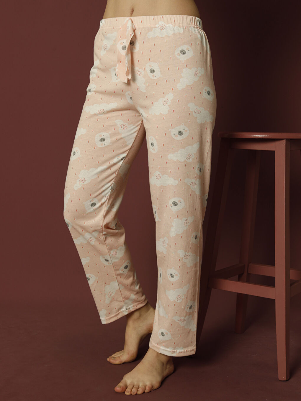 Turuncu Bağlama Detaylı Baskılı Pijama Altı-2