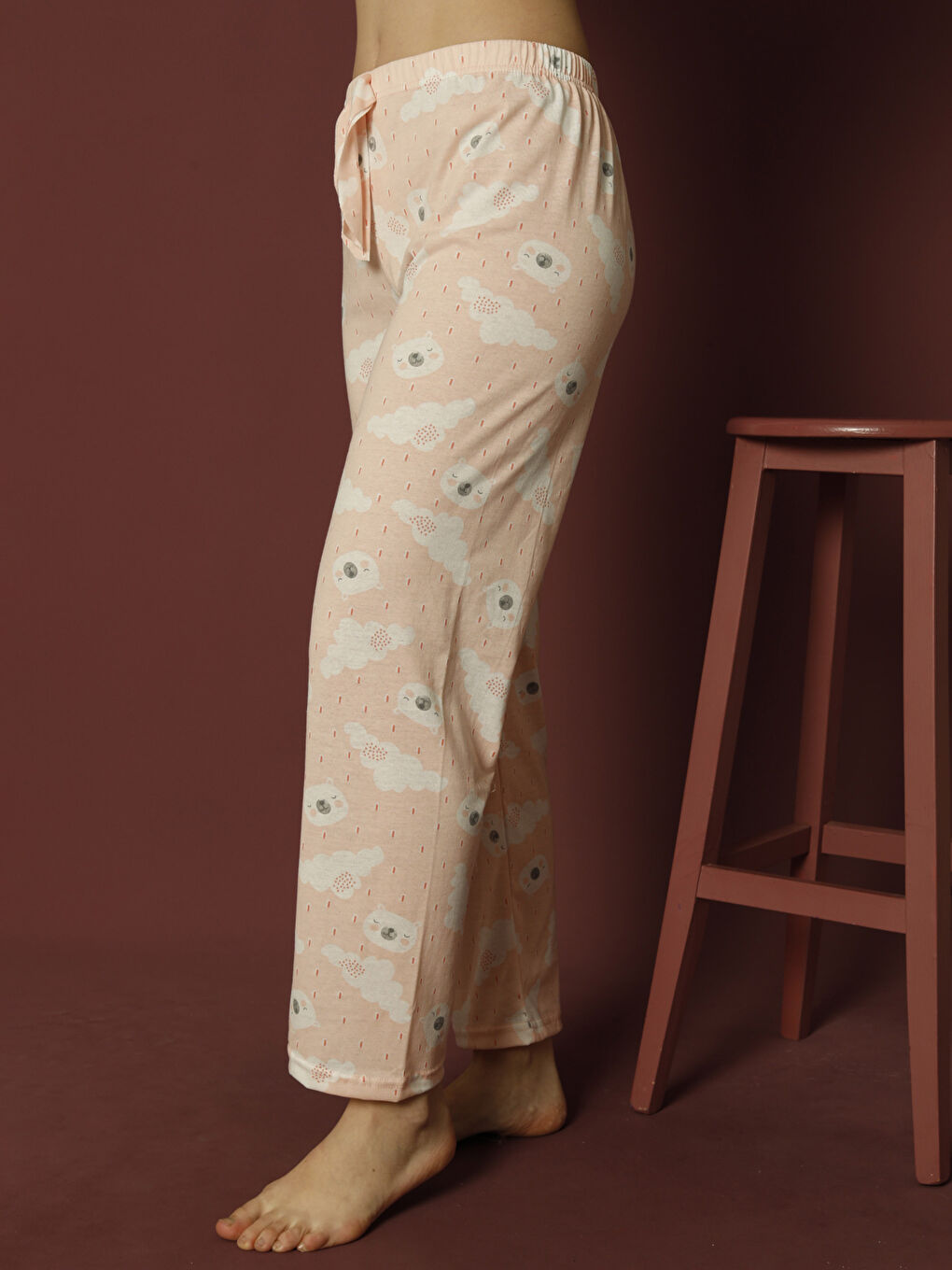 Turuncu Bağlama Detaylı Baskılı Pijama Altı-3