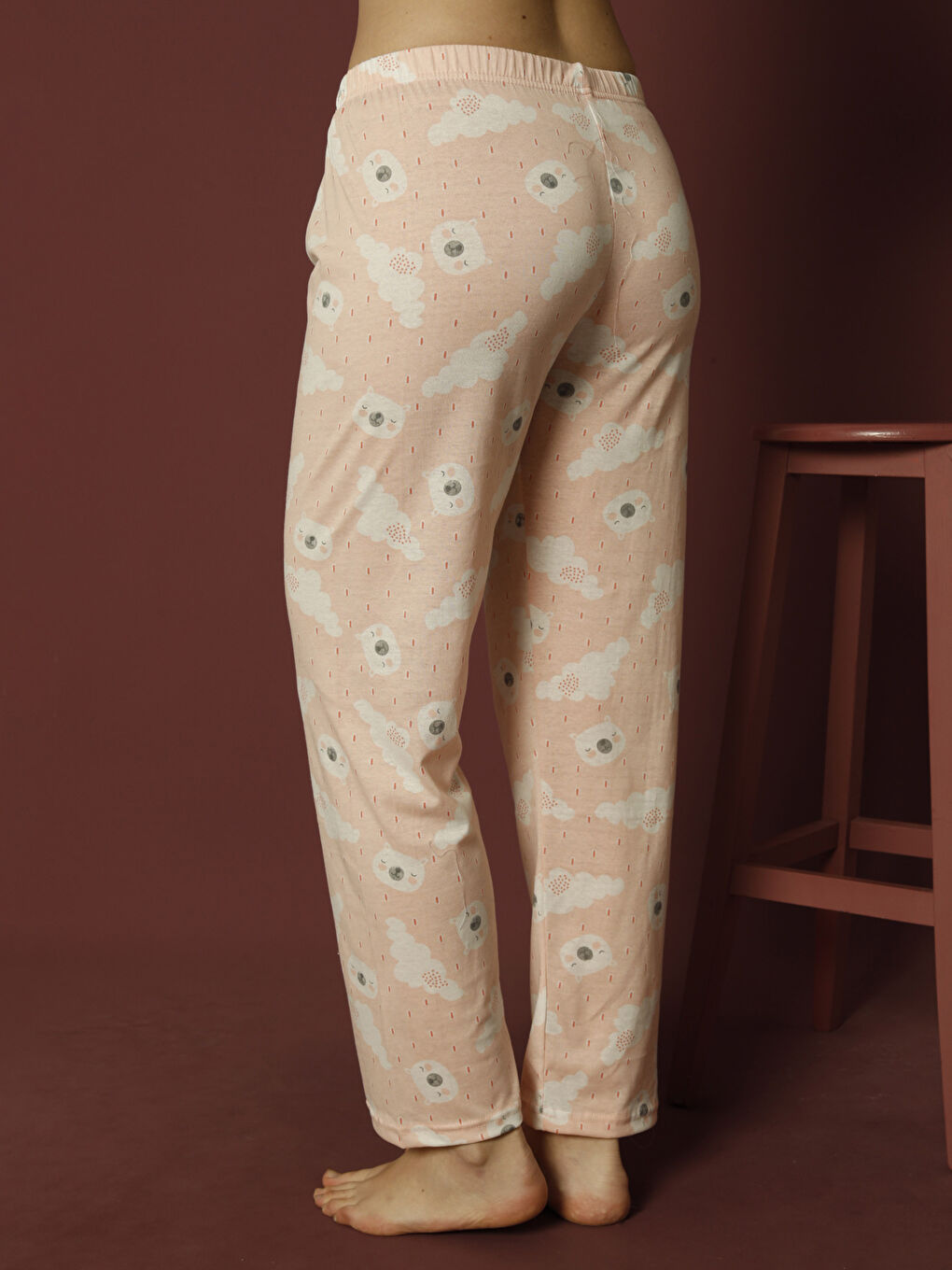 Turuncu Bağlama Detaylı Baskılı Pijama Altı-4