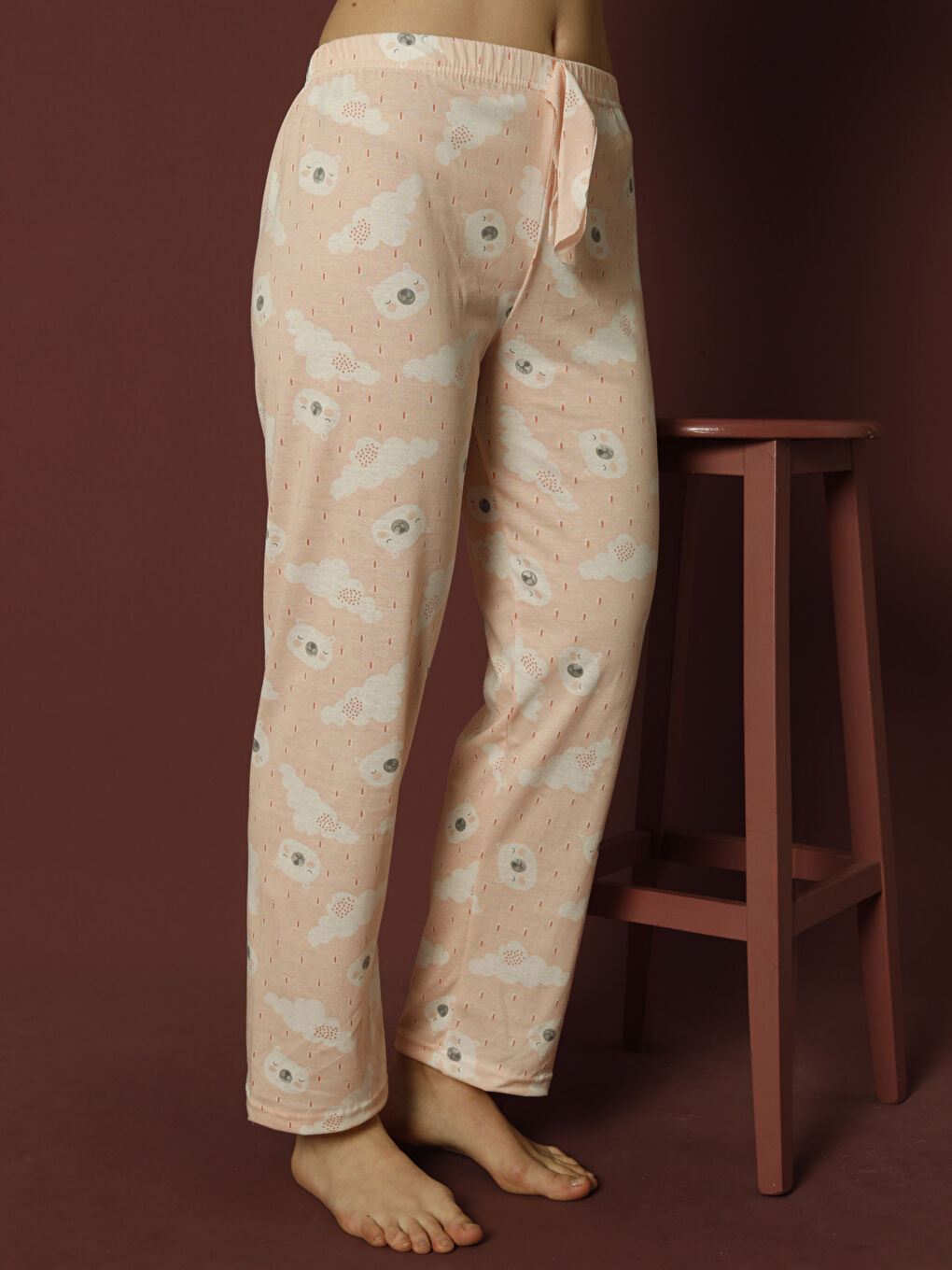 Turuncu Bağlama Detaylı Baskılı Pijama Altı-5