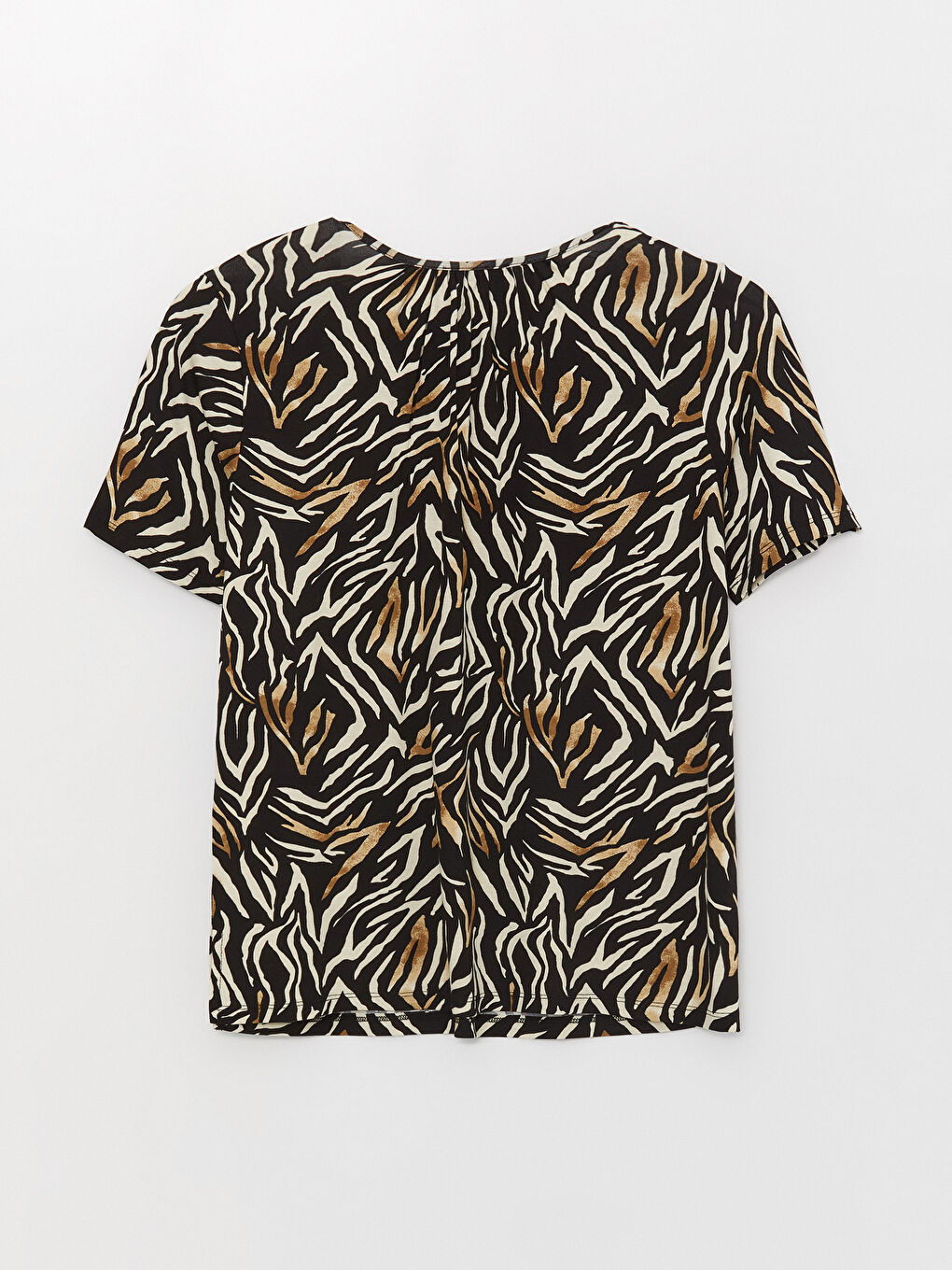 Siyah Bisiklet Yaka Desenli Kısa Kollu Kadın Bluz-6