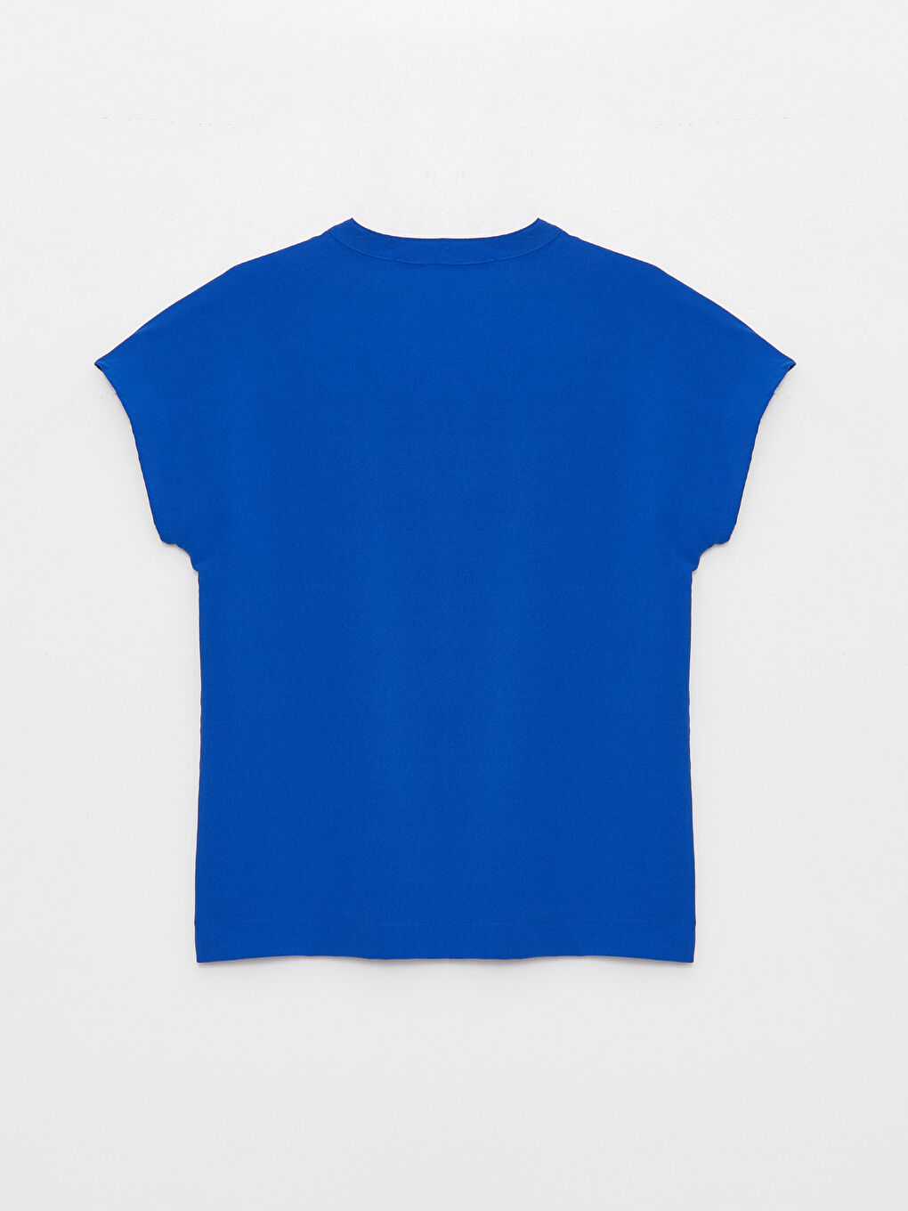 Mavi Kaçık Yaka Düz Kısa Kollu Kadın Bluz-6