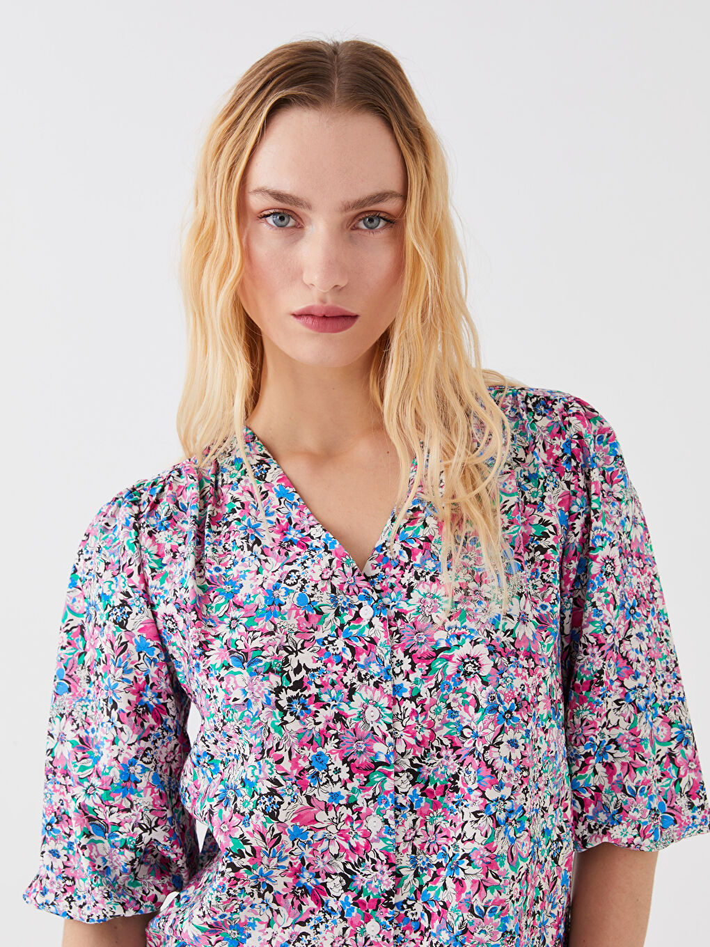 V-Neck Floral Women's Blouse-2
