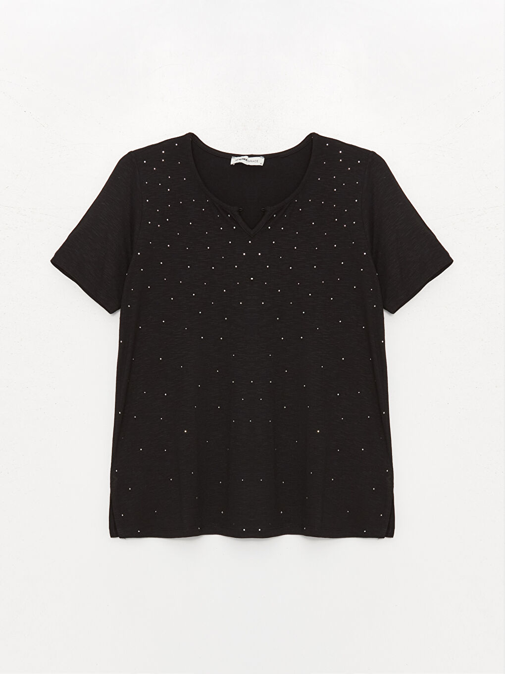 بلوزة نسائية بأكمام قصيرة مطبوعة برقبة دائرية-5