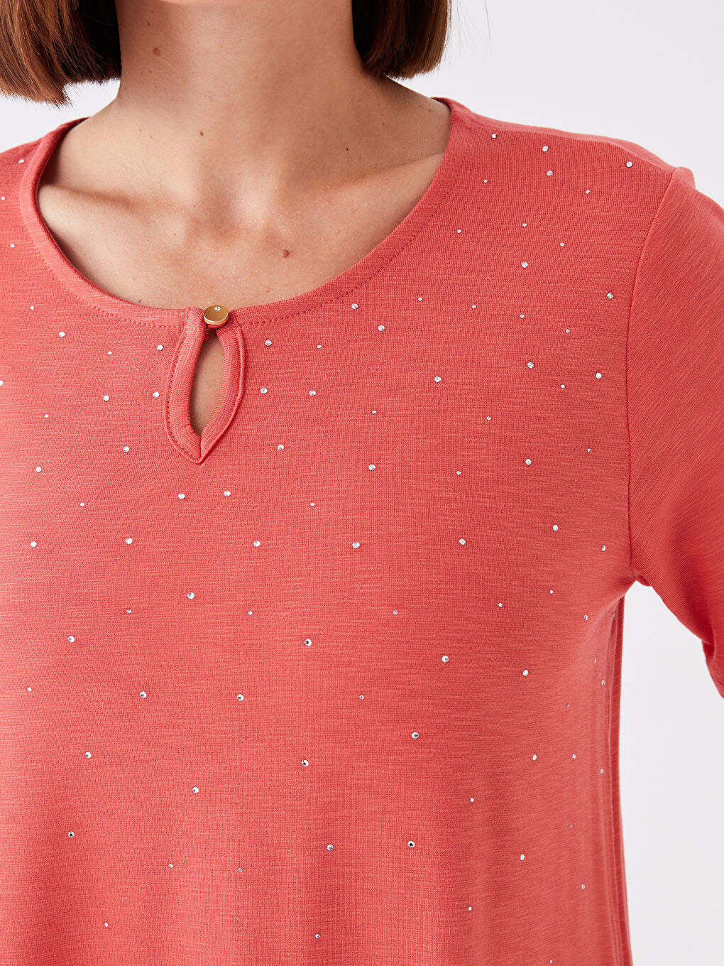 Kırmızı Bisiklet Yaka Baskılı Kısa Kollu Kadın Bluz-3