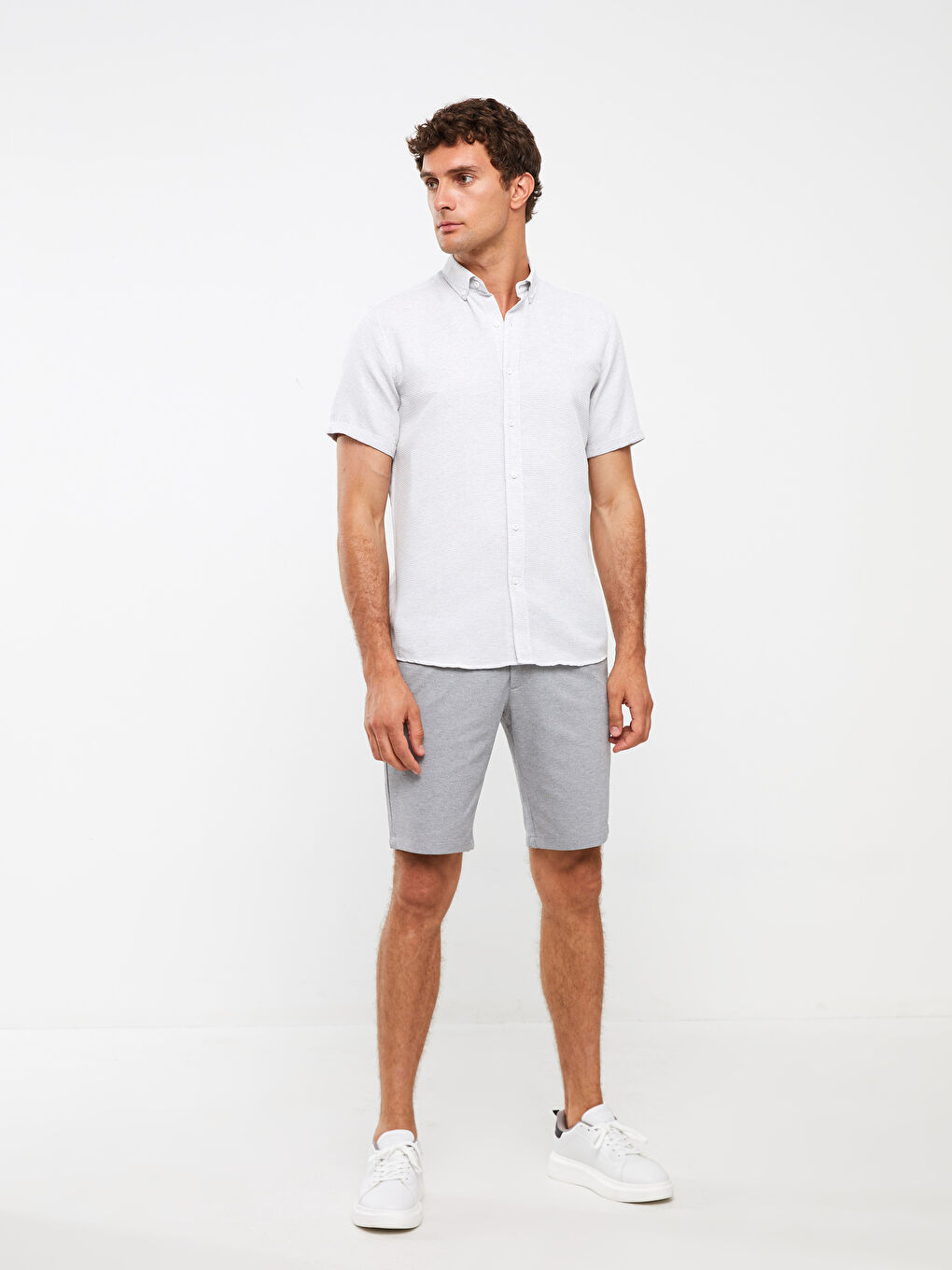 Gri Slim Fit Kısa Kollu Erkek Gömlek-2