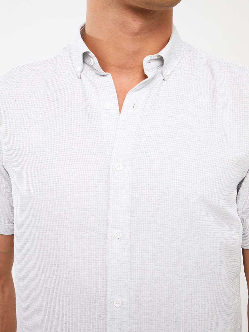 Gri Slim Fit Kısa Kollu Erkek Gömlek-3