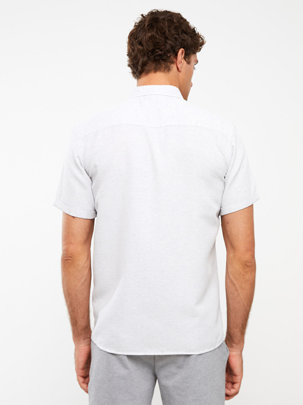 Gri Slim Fit Kısa Kollu Erkek Gömlek-4