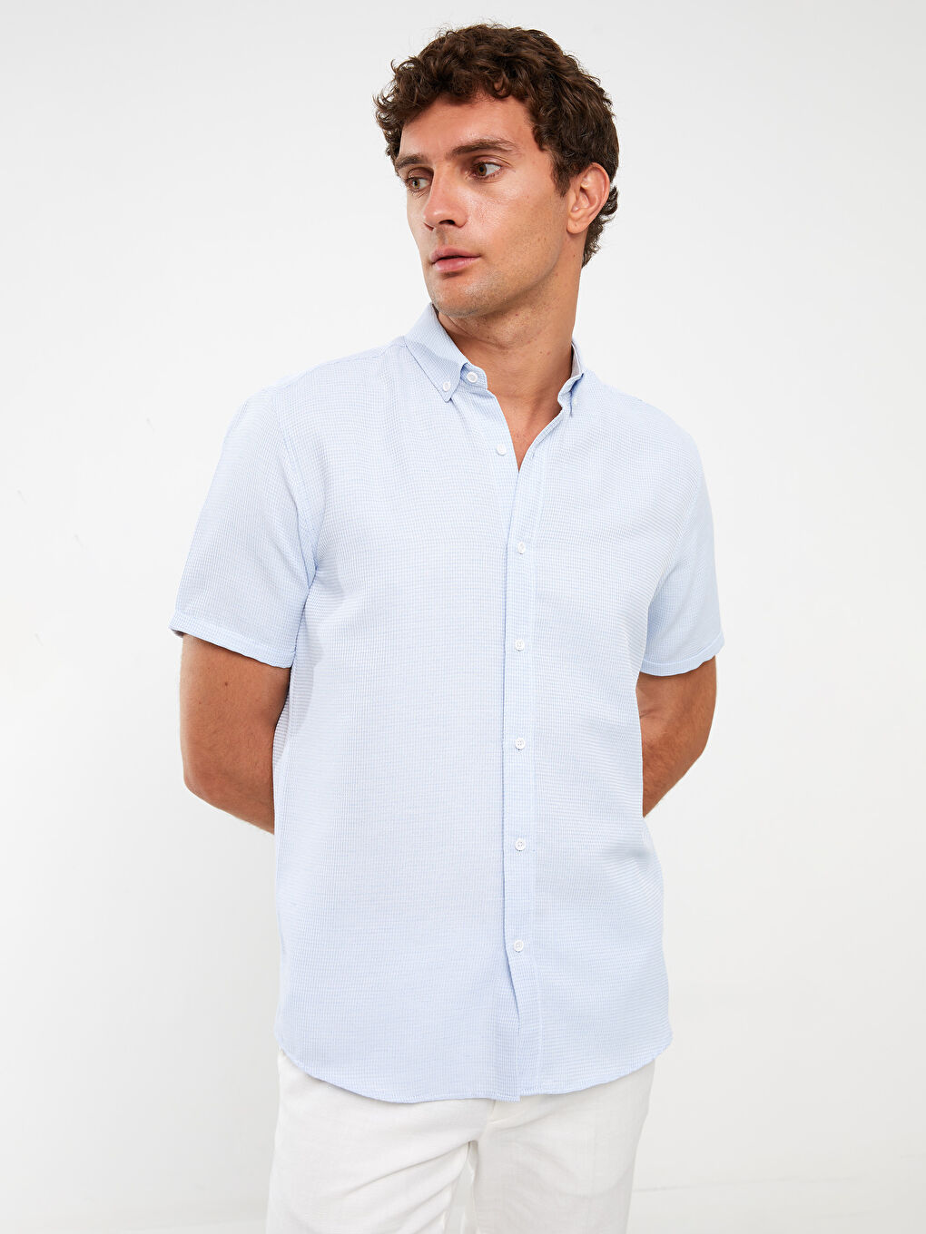 Mavi Slim Fit Kısa Kollu Erkek Gömlek