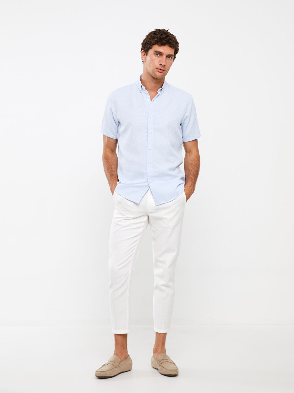 Mavi Slim Fit Kısa Kollu Erkek Gömlek-2