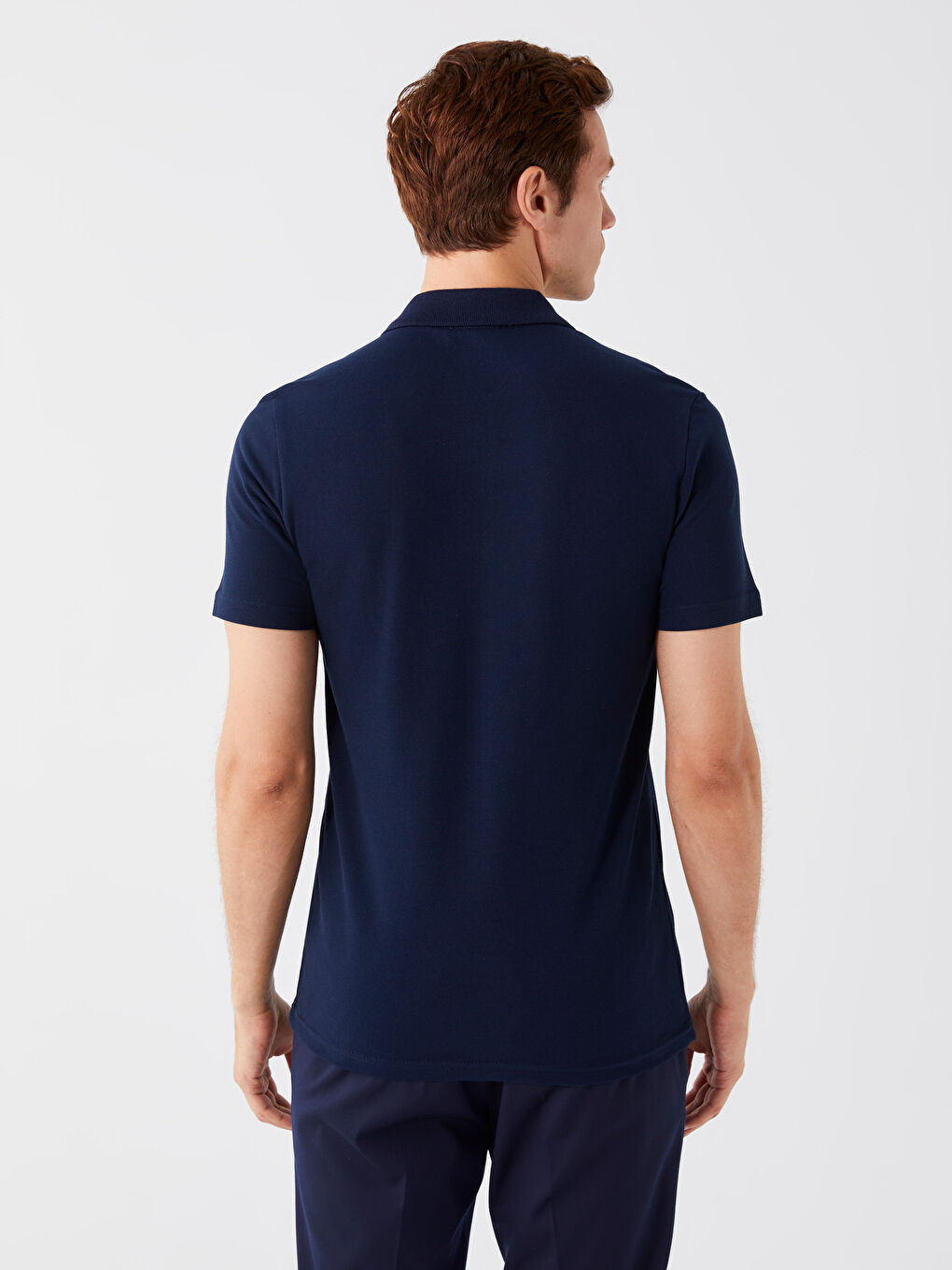 Lacivert Polo Yaka Kısa Kollu Renk Bloklu Erkek Tişört-4