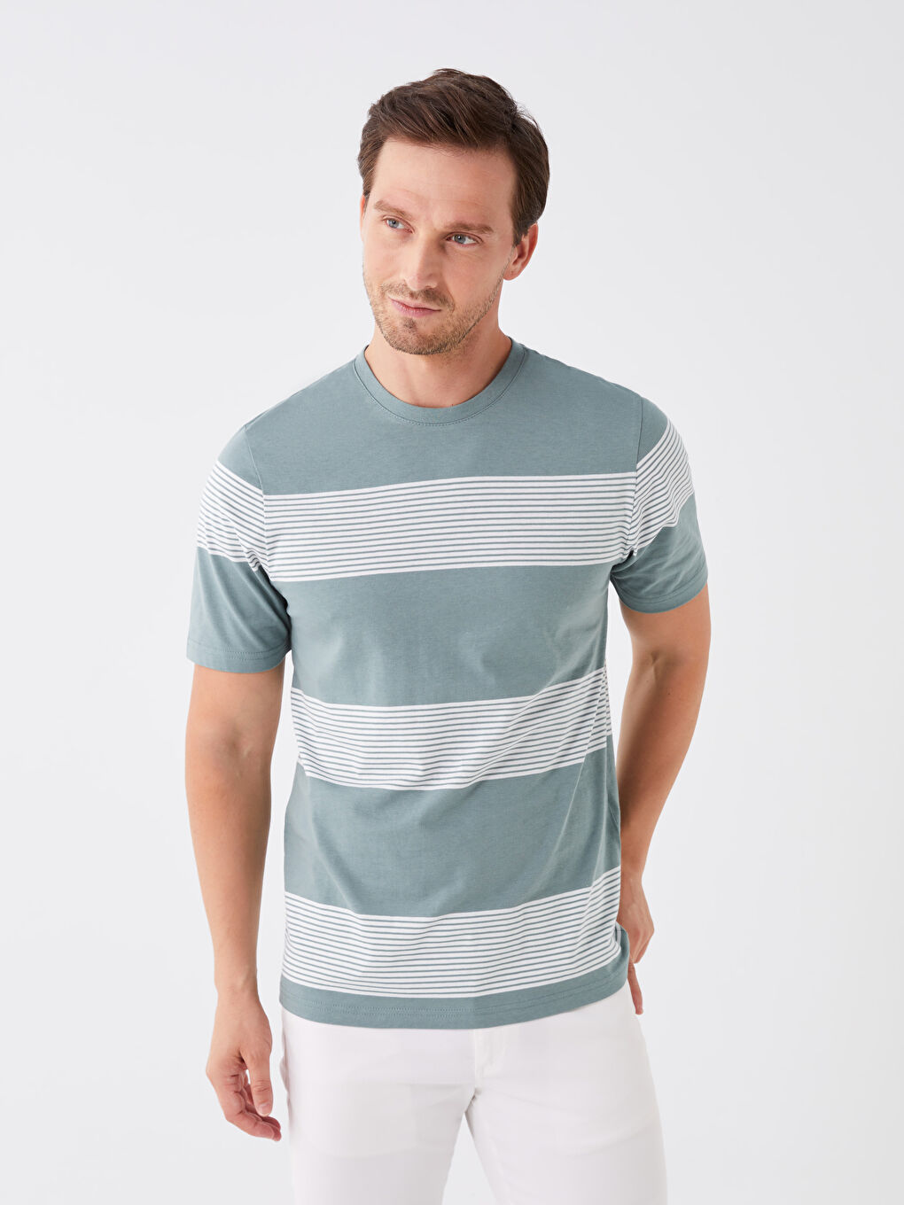 Crew Neck Short Sleeve Striped Jersey Men's T-Shirt