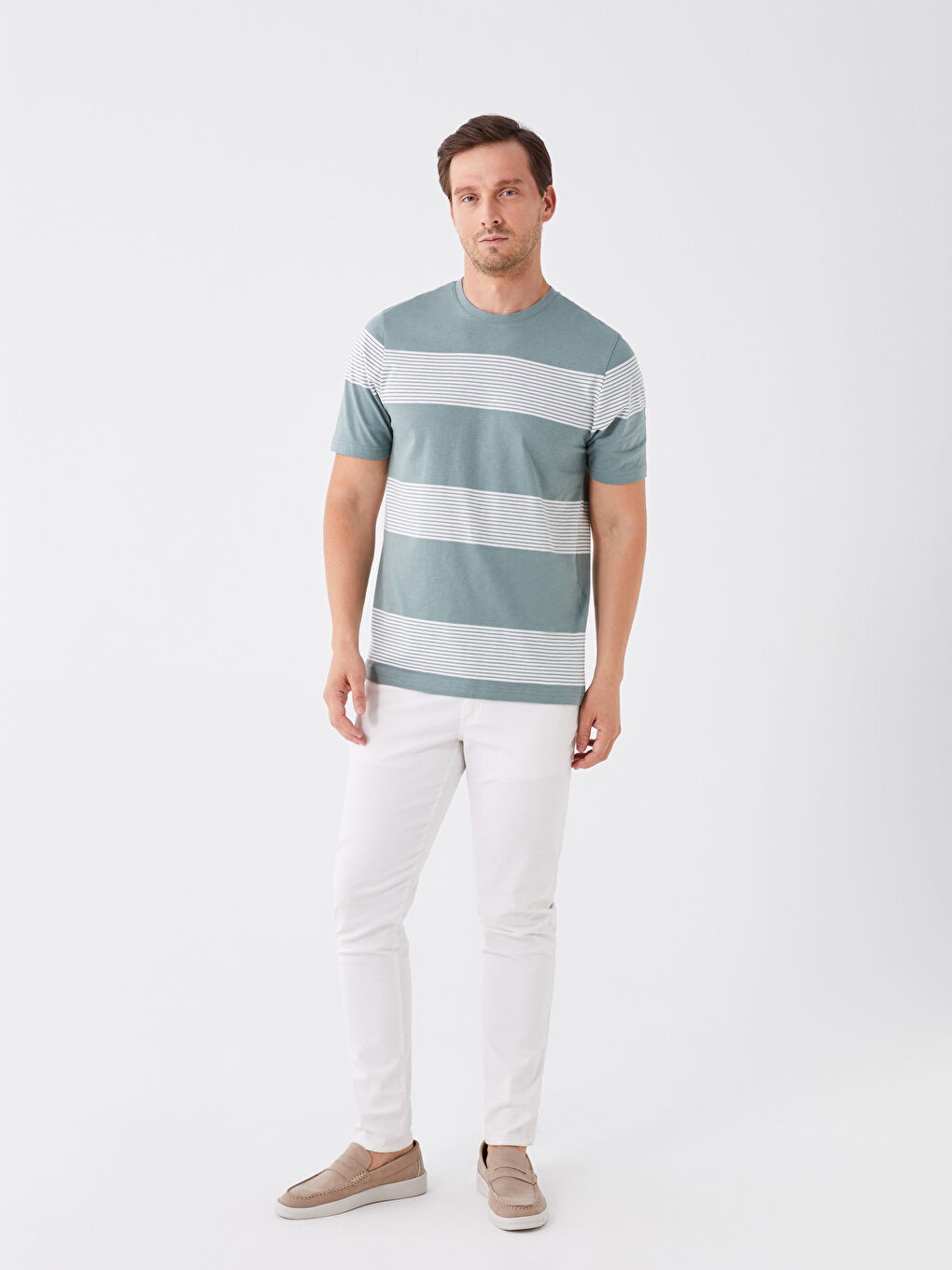 Crew Neck Short Sleeve Striped Jersey Men's T-Shirt-1