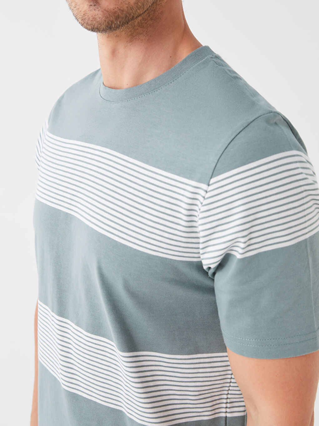 Crew Neck Short Sleeve Striped Jersey Men's T-Shirt-3