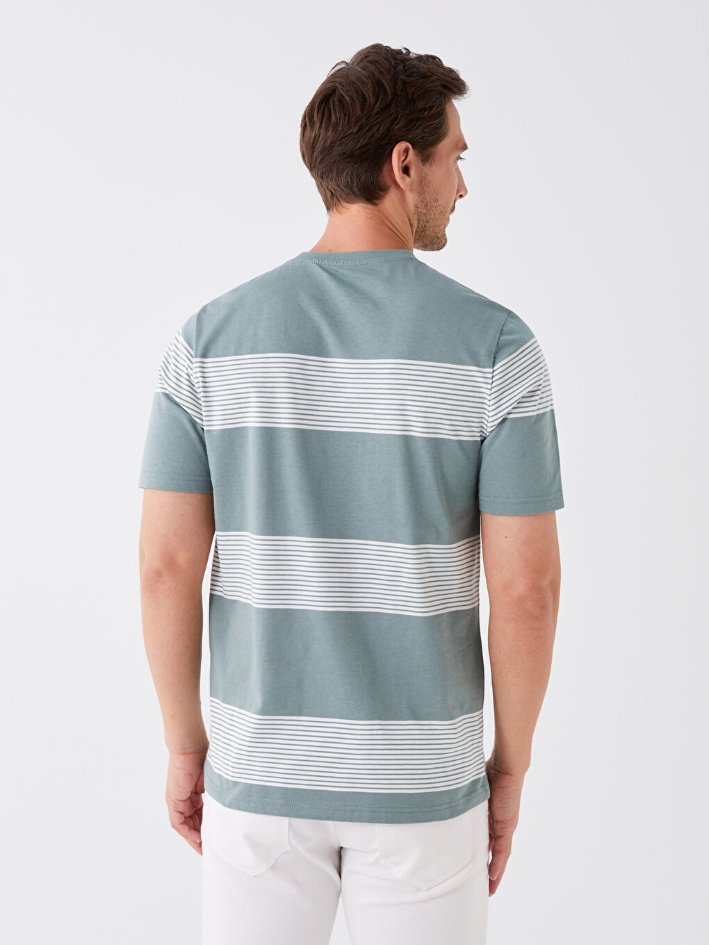 Crew Neck Short Sleeve Striped Jersey Men's T-Shirt-4