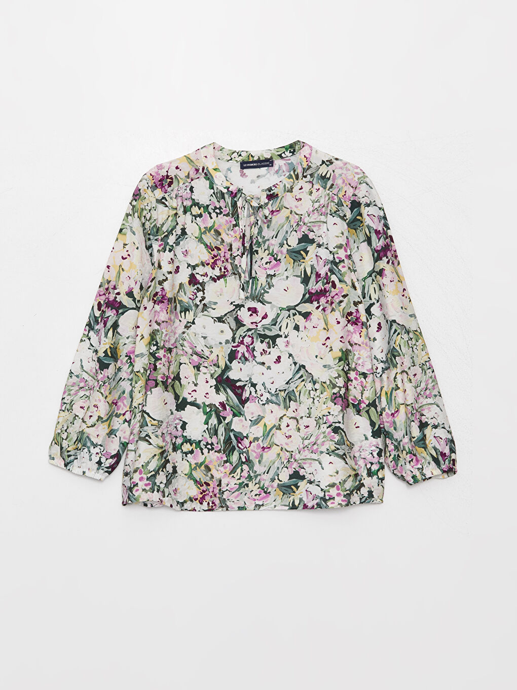 Tie Neck Floral Long Sleeve Women's Blouse-5
