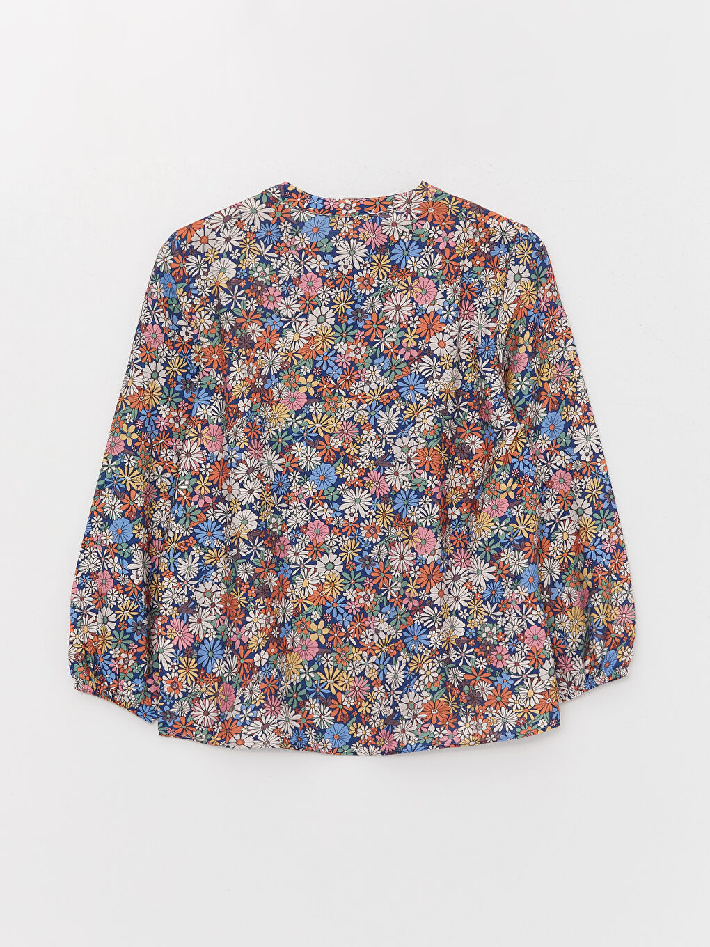 Turuncu Bağlamalı Yaka Çiçekli Uzun Kollu Kadın Bluz-6