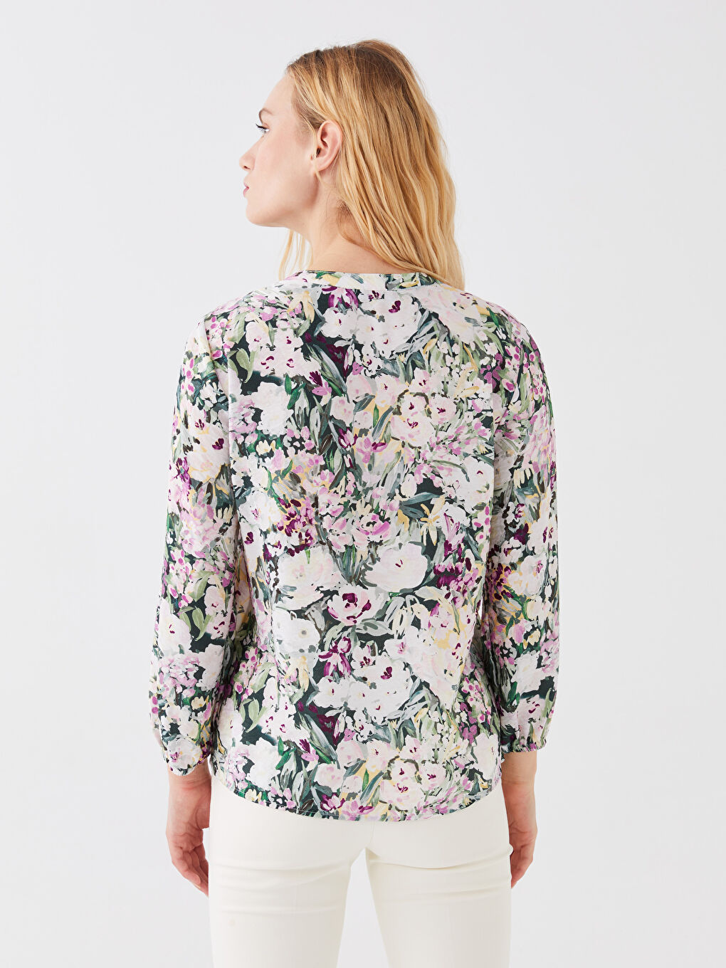 Tie Neck Floral Long Sleeve Women's Blouse-4