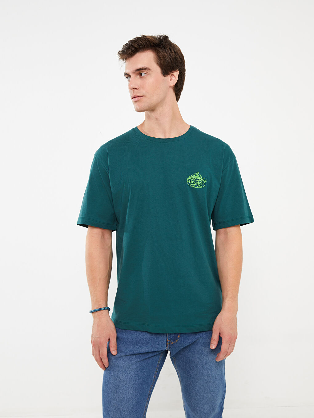 XSIDE Crew Neck Short Sleeve Printed Combed Cotton Men's T-shirt -S3K184Z8-J1P