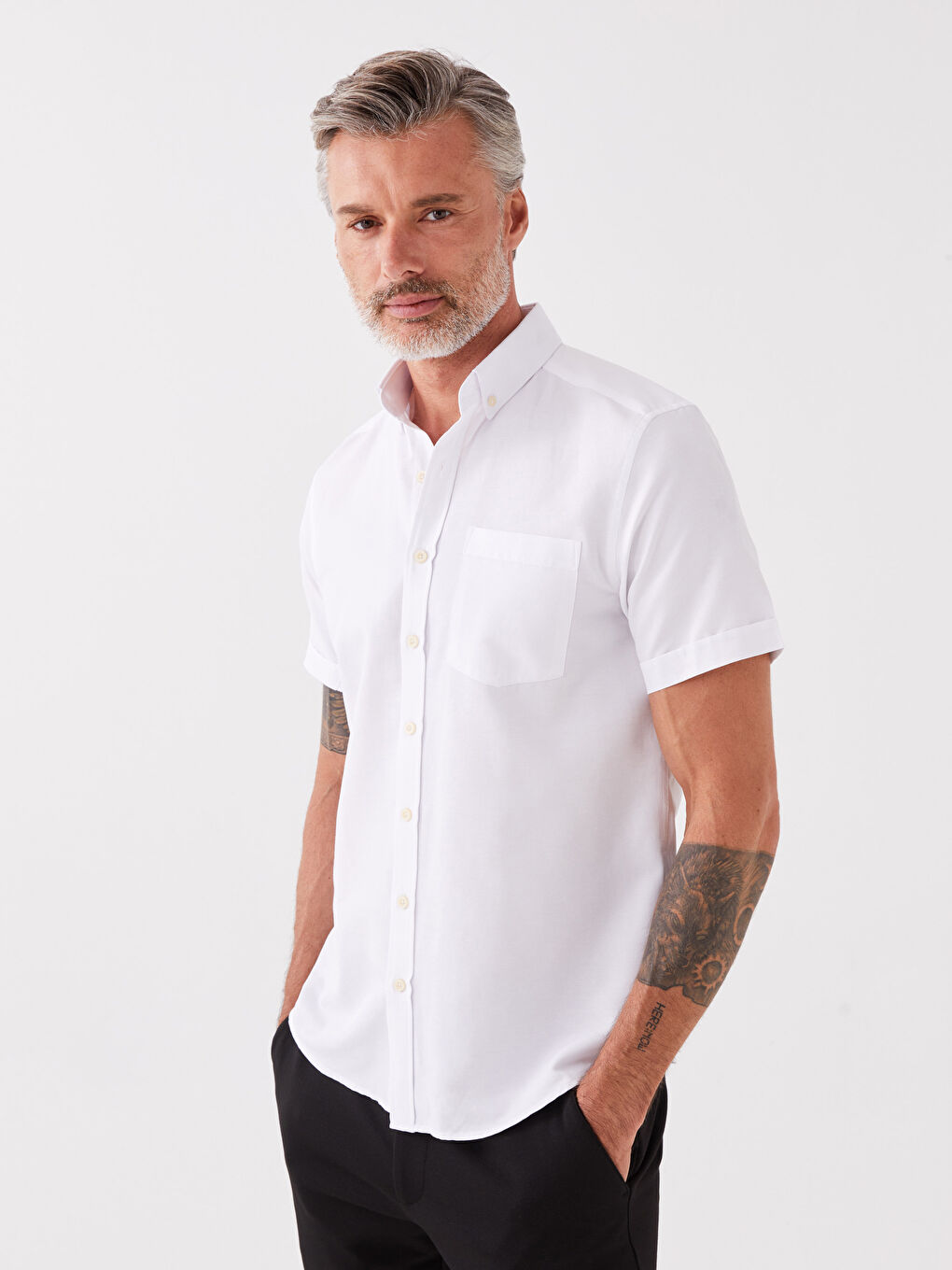 Beyaz Regular Fit Kısa Kollu Erkek Gömlek