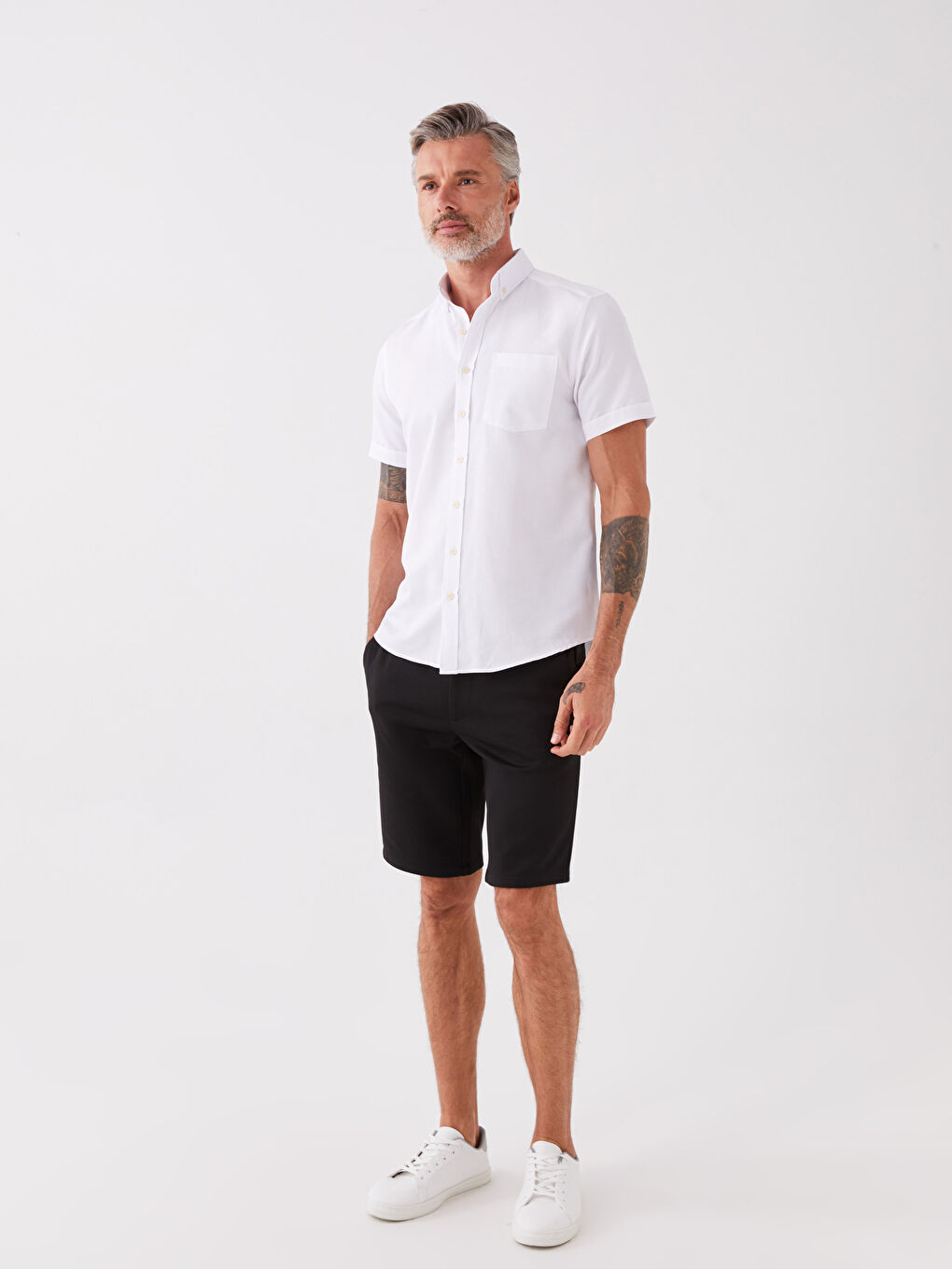 Beyaz Regular Fit Kısa Kollu Erkek Gömlek-2