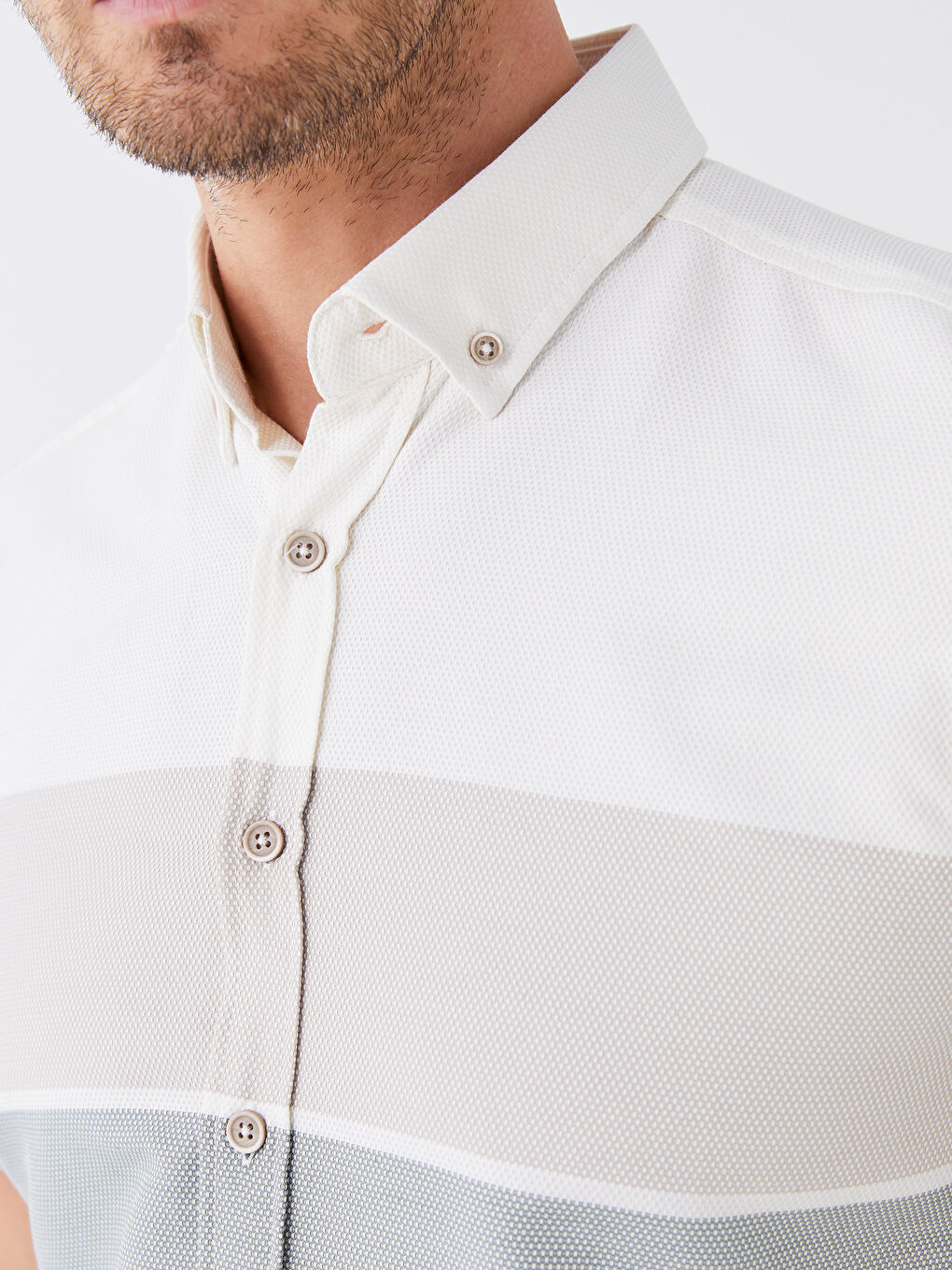 Yeşil Regular Fit Kısa Kollu Renk Bloklu Erkek Gömlek-3