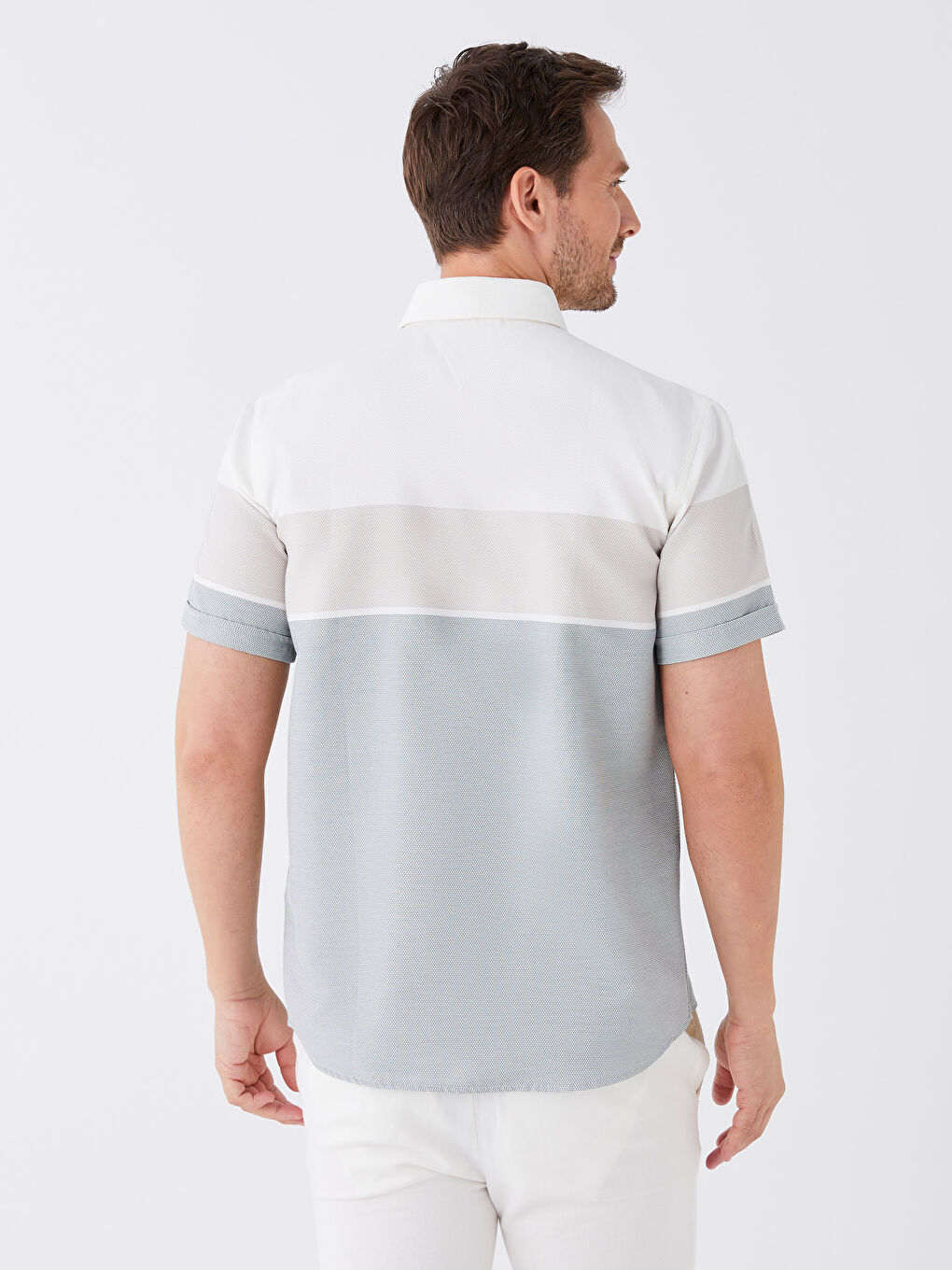 Yeşil Regular Fit Kısa Kollu Renk Bloklu Erkek Gömlek-4