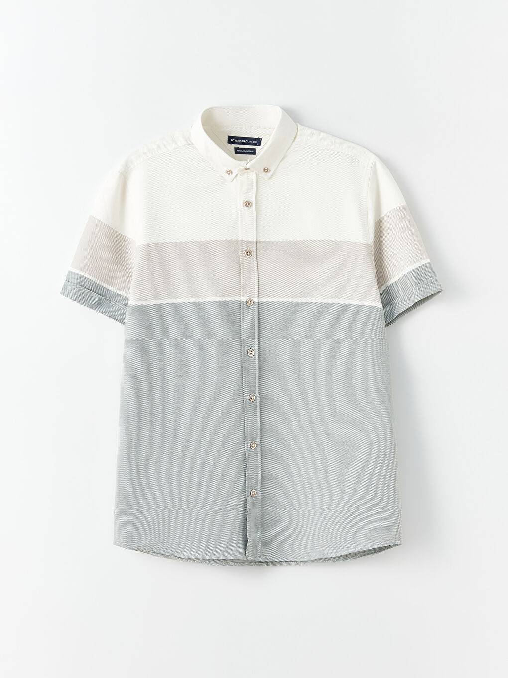 Yeşil Regular Fit Kısa Kollu Renk Bloklu Erkek Gömlek-5