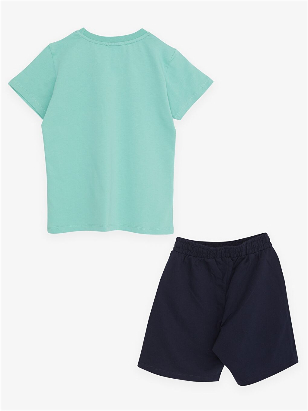 Turkuaz Bisiklet Yaka Baskılı Kısa Kollu Erkek Çocuk Tişört ve Şort-1
