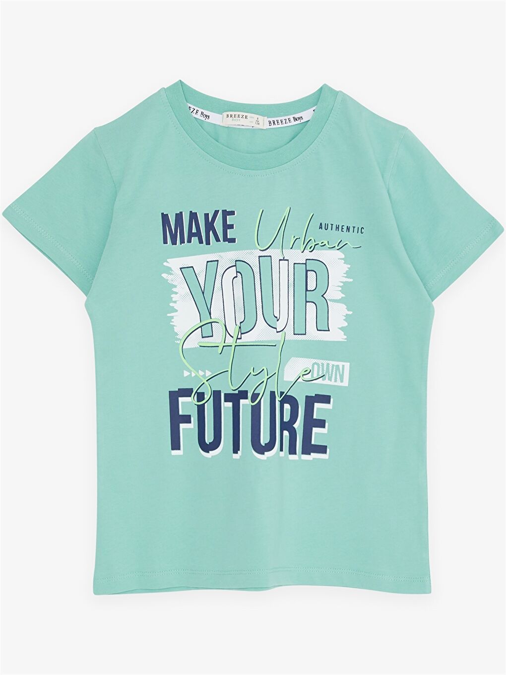 Turkuaz Bisiklet Yaka Baskılı Kısa Kollu Erkek Çocuk Tişört ve Şort-2