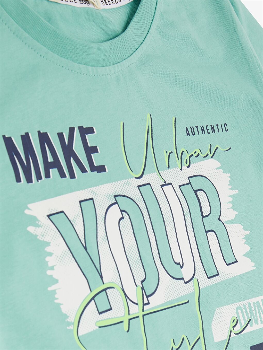 Turkuaz Bisiklet Yaka Baskılı Kısa Kollu Erkek Çocuk Tişört ve Şort-4