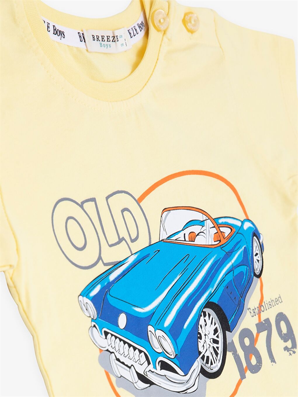 Sarı Bisiklet Kısa Kısa Kollu Baskılı Erkek Bebek Tişört ve Şort 2'li Takım-3