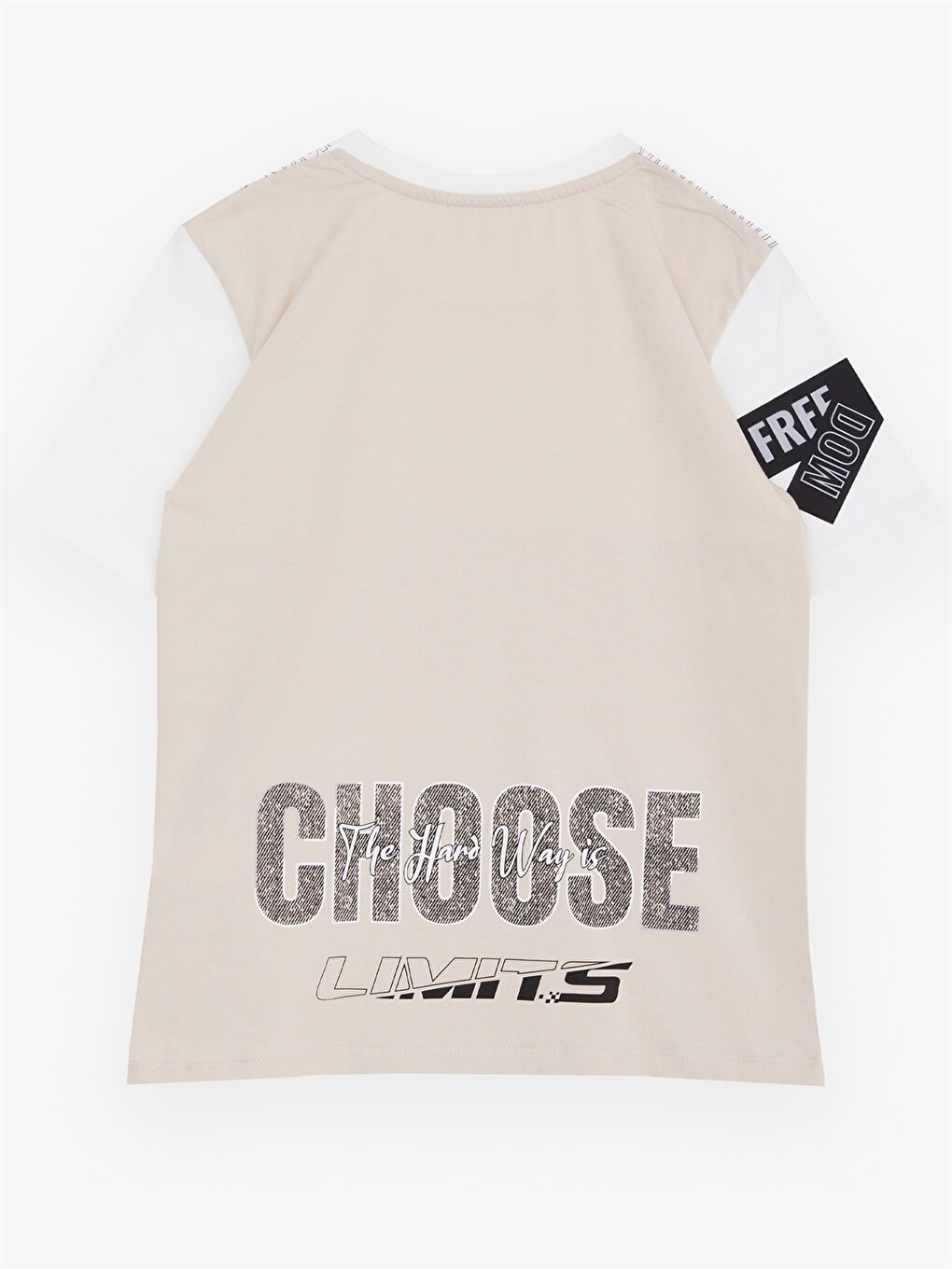 Ekru Bisiklet Yaka Baskılı Kısa Kollu Erkek Çocuk Tişört-1