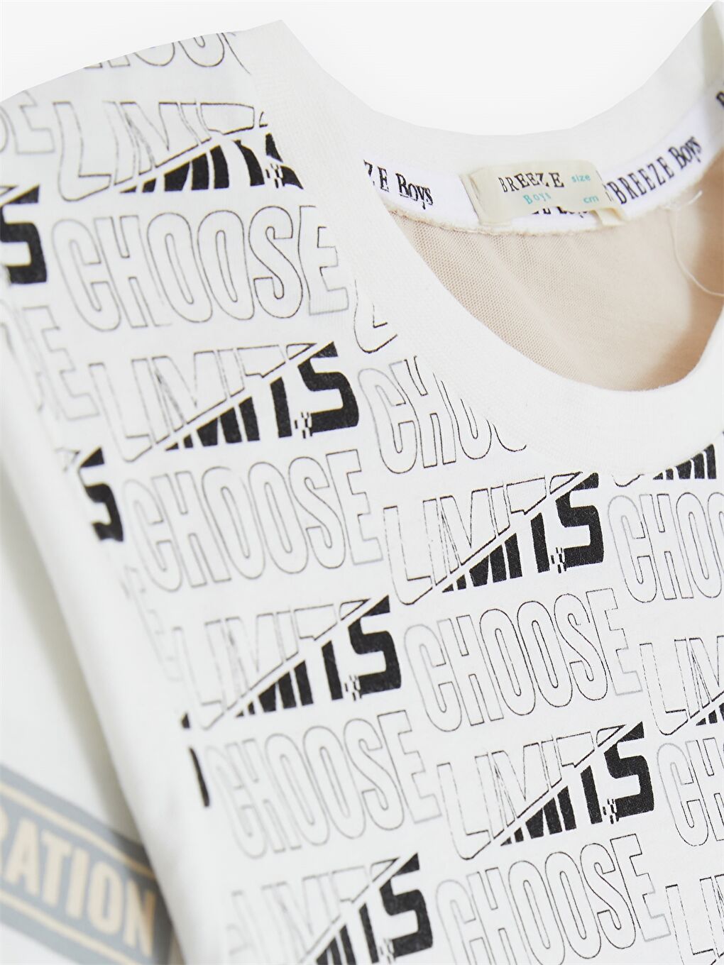 Ekru Bisiklet Yaka Baskılı Kısa Kollu Erkek Çocuk Tişört-2