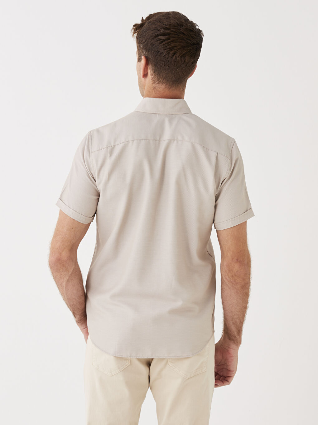 Bej Regular Fit Kısa Kollu Erkek Gömlek-4