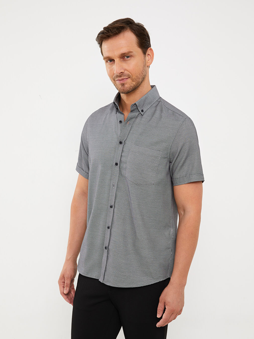 Siyah Regular Fit Kısa Kollu Erkek Gömlek